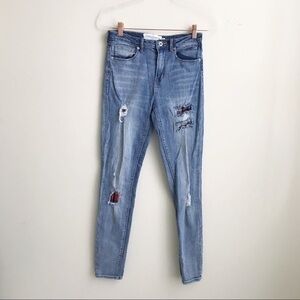 Gypsy warrior blue denim & plaid jeans